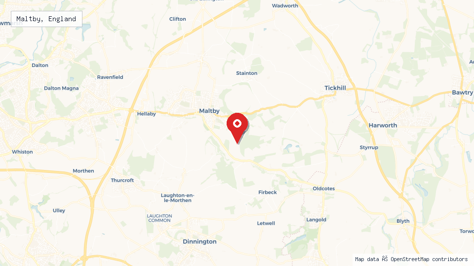 Street map of Maltby, England with location pin