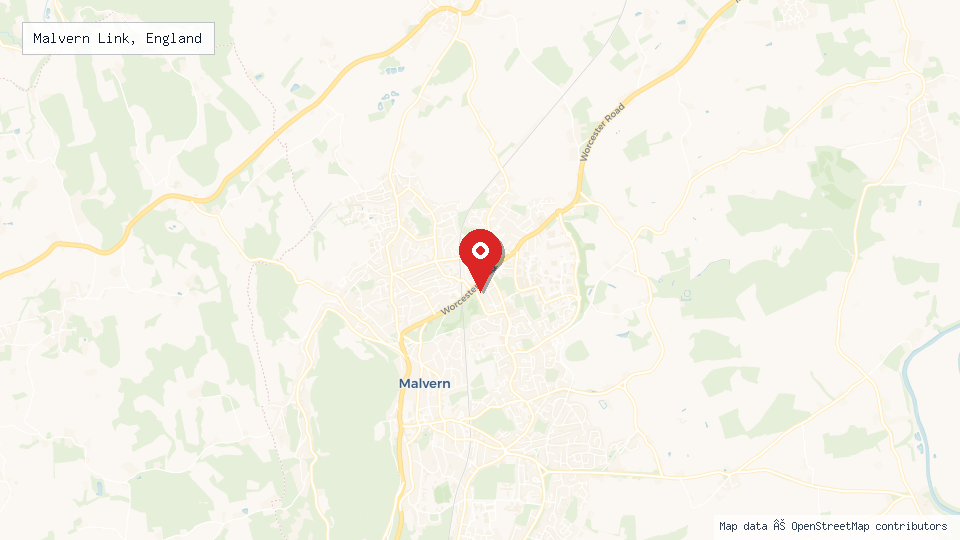 Street map of Malvern Link, England with location pin