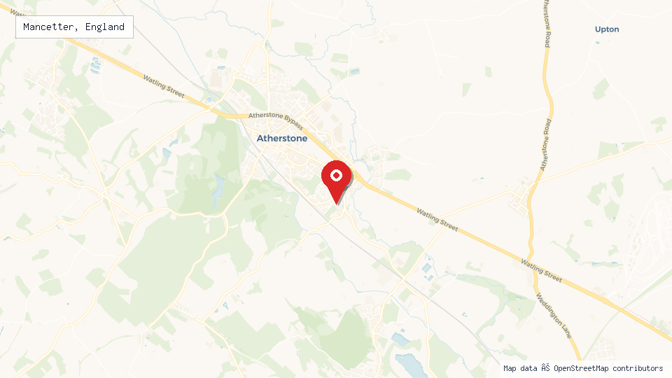 Street map of Mancetter, England with location pin