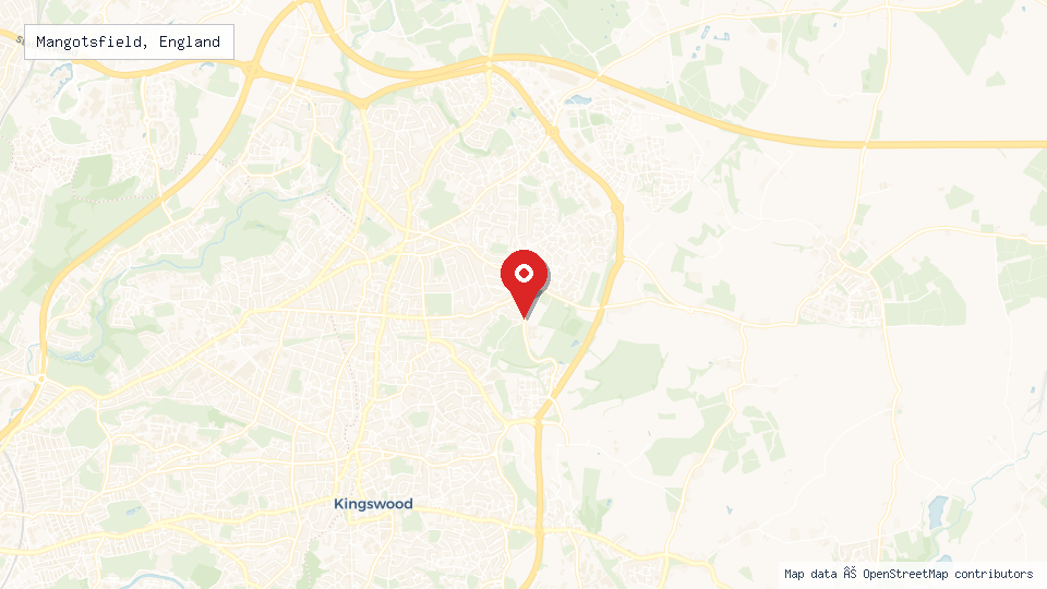 Street map of Mangotsfield, England with location pin