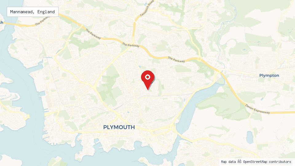Street map of Mannamead, England with location pin