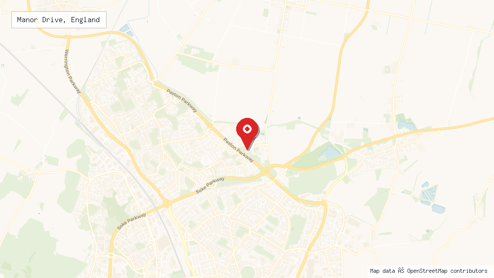 Street map of Manor Drive, England with location pin