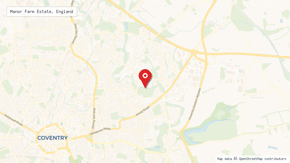 Street map of Manor Farm Estate, England with location pin
