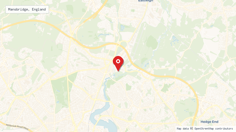 Street map of Mansbridge, England with location pin
