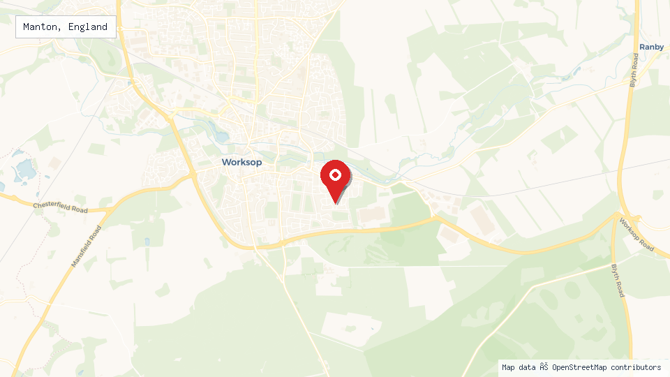 Street map of Manton, England with location pin