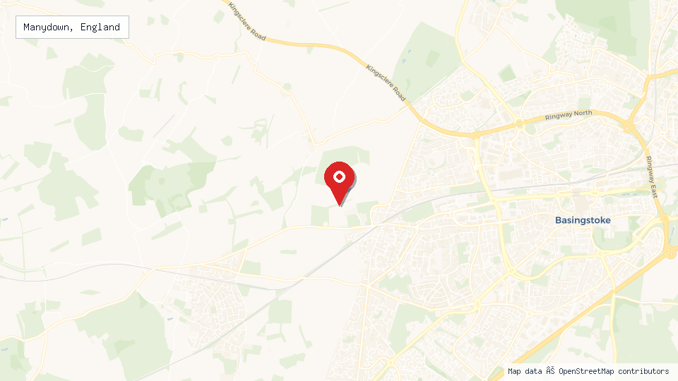 Street map of Manydown, England with location pin