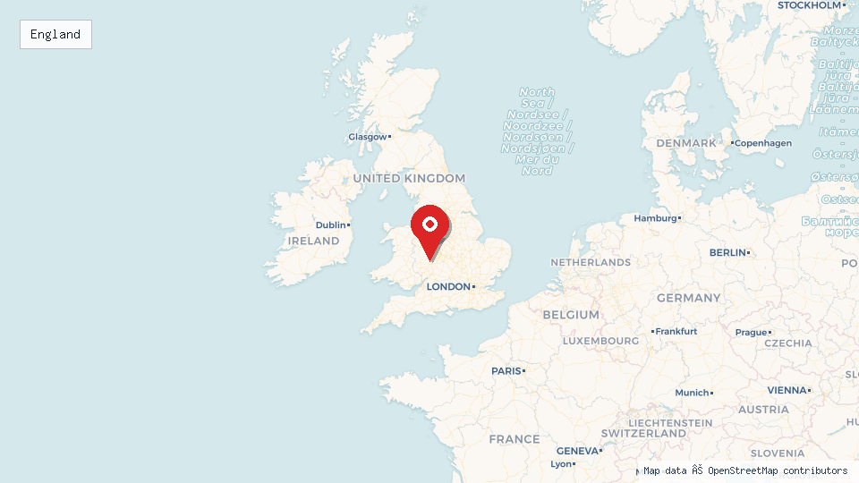 Street map of England with location pin