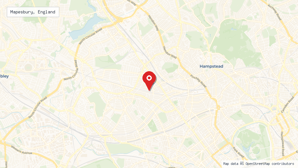 Street map of Mapesbury, England with location pin