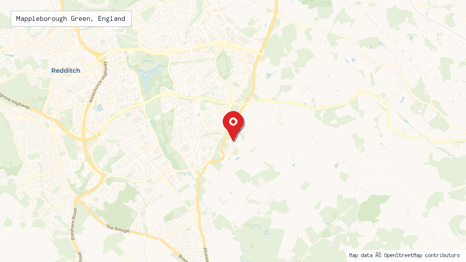 Street map of Mappleborough Green, England with location pin