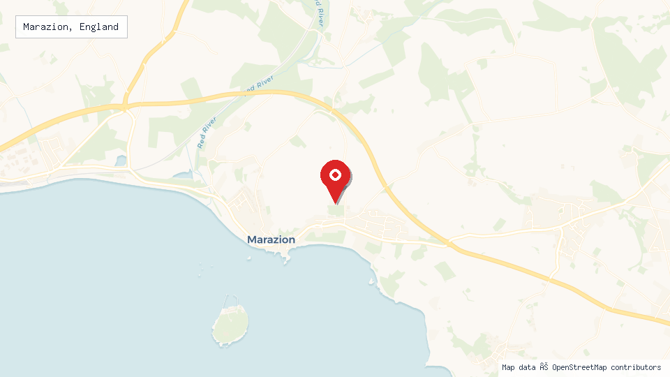 Street map of Marazion, England with location pin