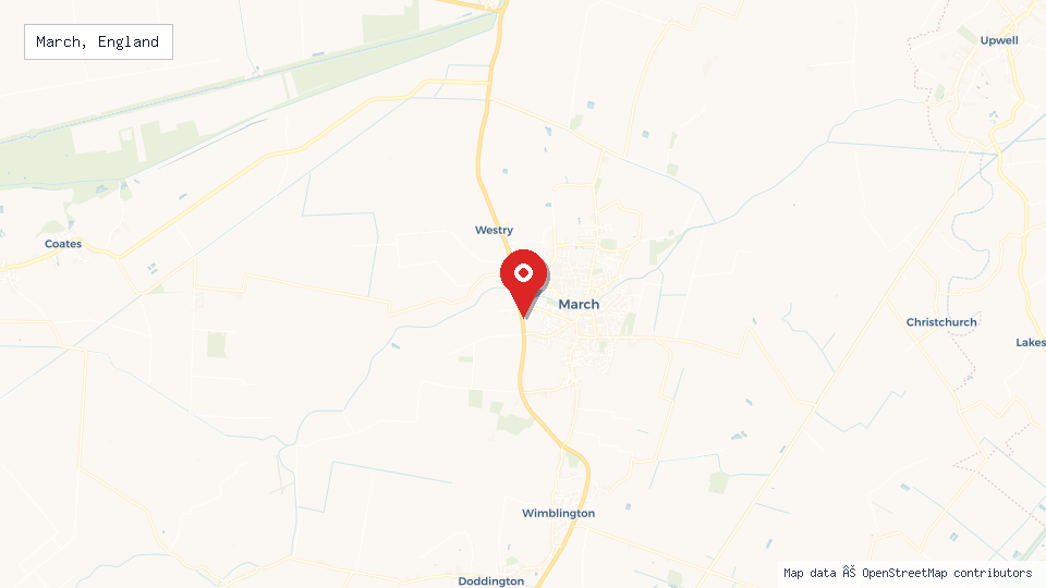 Street map of March, England with location pin