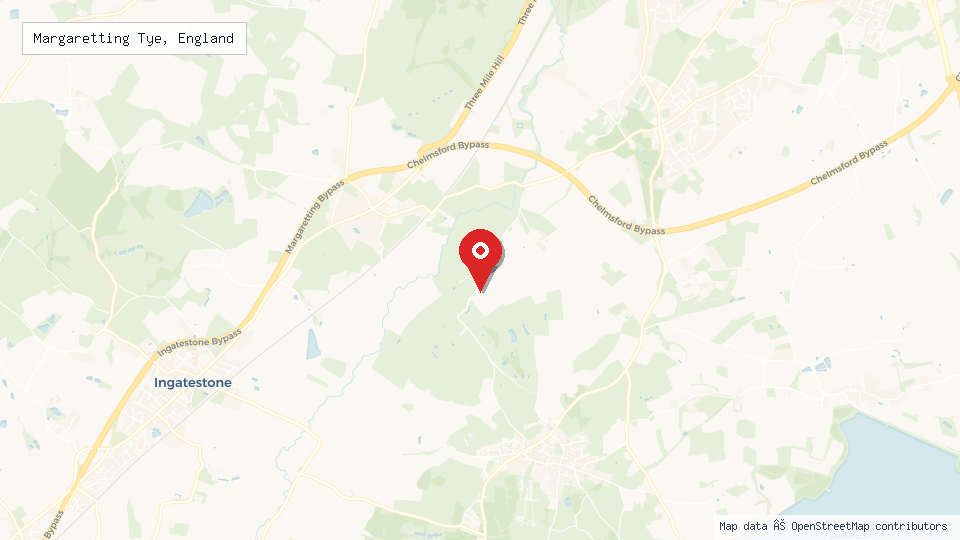 Street map of Margaretting Tye, England with location pin