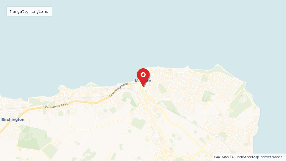 Street map of Margate, England with location pin