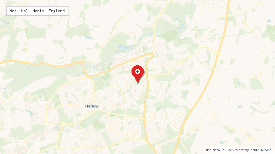 Street map of Mark Hall North, England with location pin