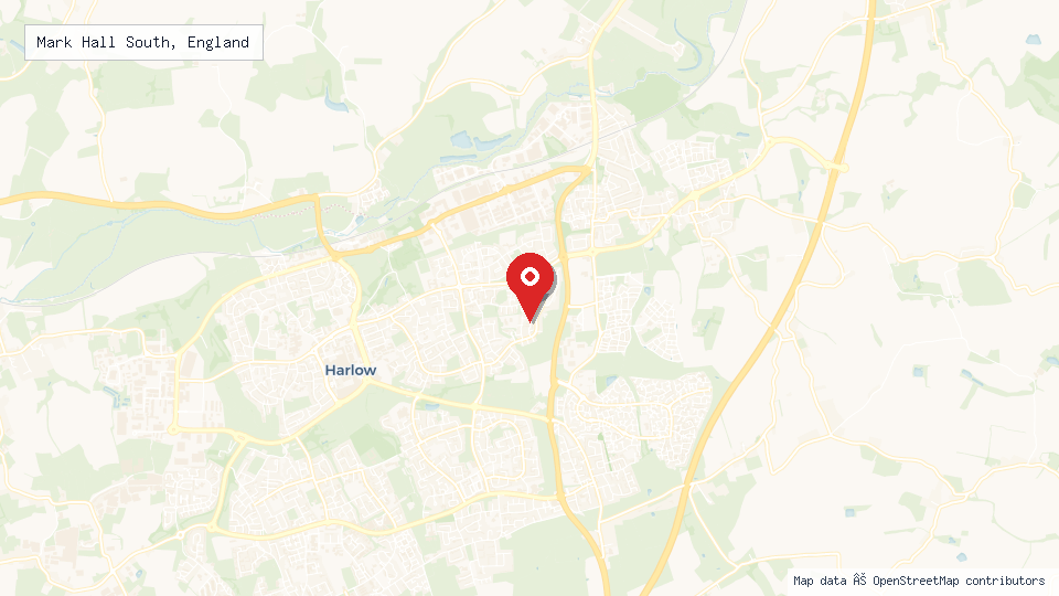 Street map of Mark Hall South, England with location pin