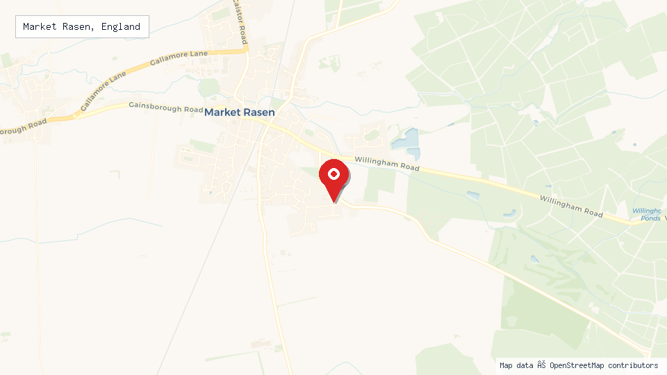 Street map of Market Rasen, England with location pin