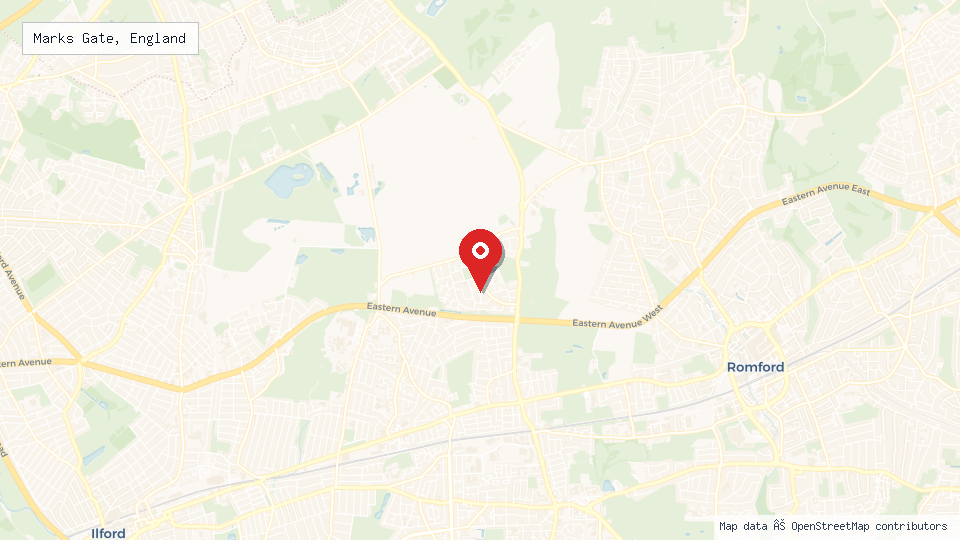 Street map of Marks Gate, England with location pin