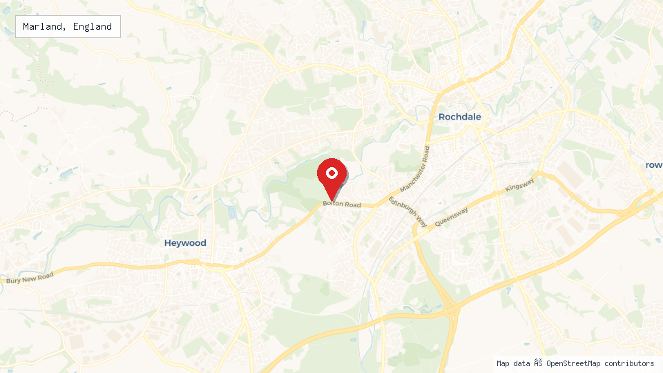 Street map of Marland, England with location pin