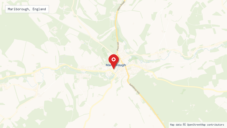 Street map of Marlborough, England with location pin
