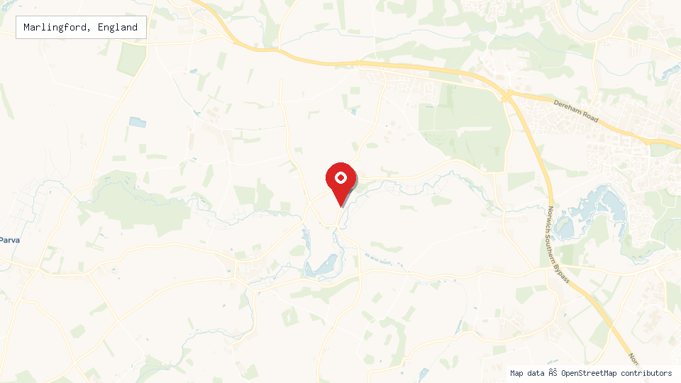 Street map of Marlingford, England with location pin