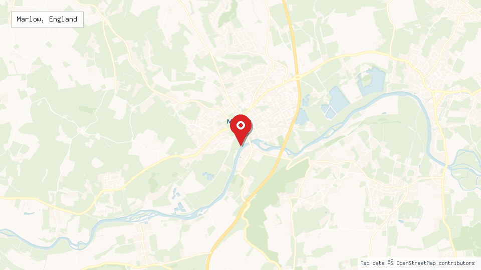 Street map of Marlow, England with location pin