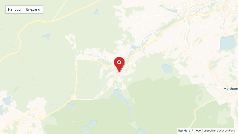 Street map of Marsden, England with location pin