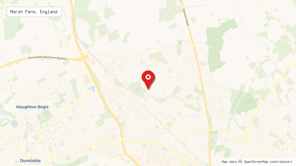 Street map of Marsh Farm, England with location pin