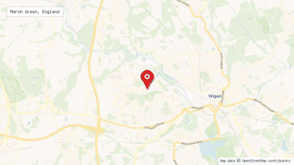 Street map of Marsh Green, England with location pin