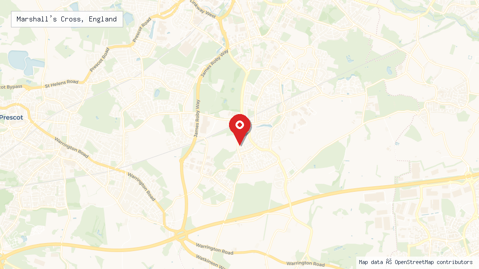 Street map of Marshall's Cross, England with location pin