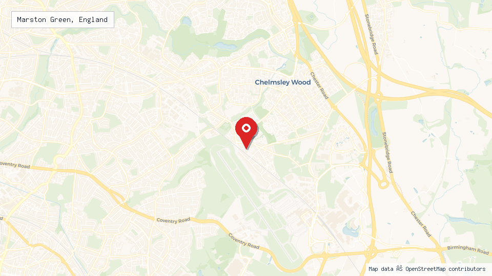 Street map of Marston Green, England with location pin