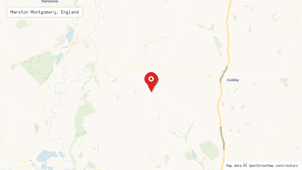 Street map of Marston Montgomery, England with location pin