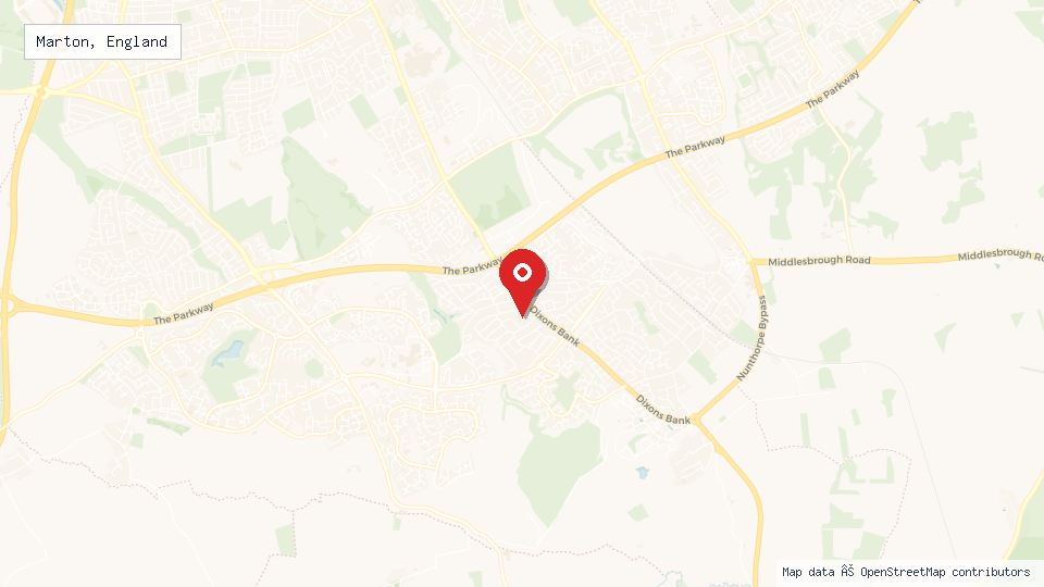 Street map of Marton, England with location pin