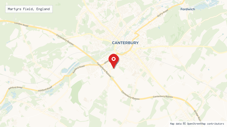 Street map of Martyrs Field, England with location pin