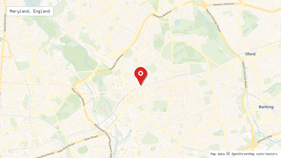Street map of Maryland, England with location pin