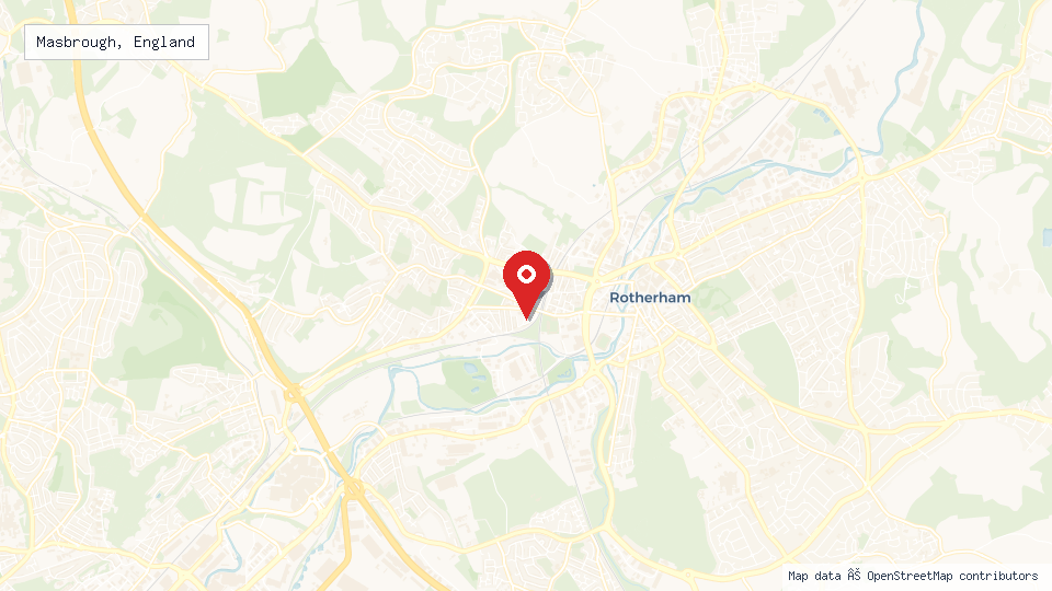 Street map of Masbrough, England with location pin