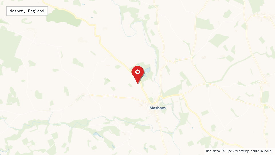 Street map of Masham, England with location pin