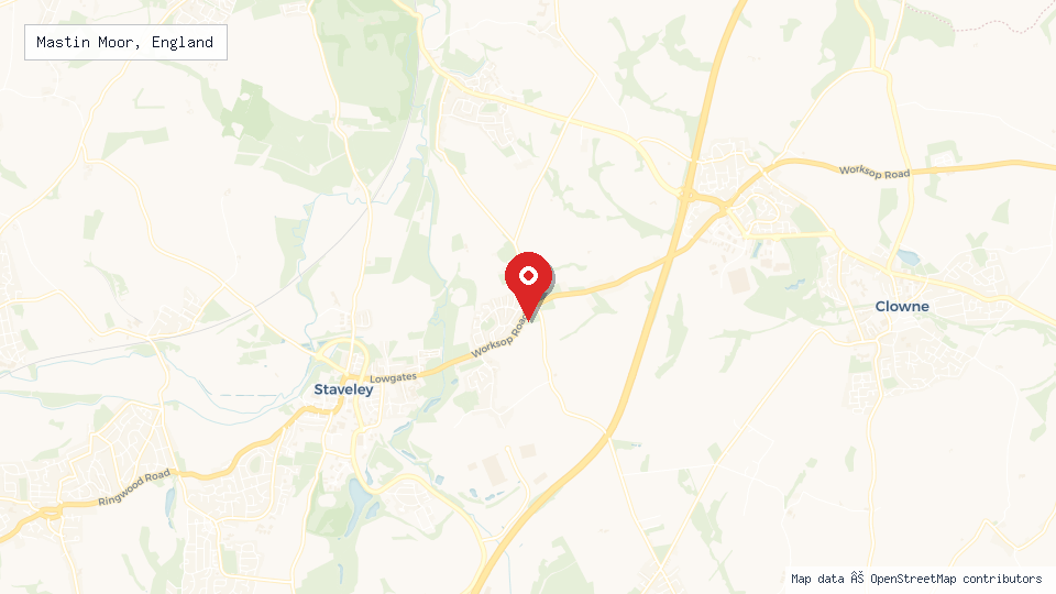 Street map of Mastin Moor, England with location pin