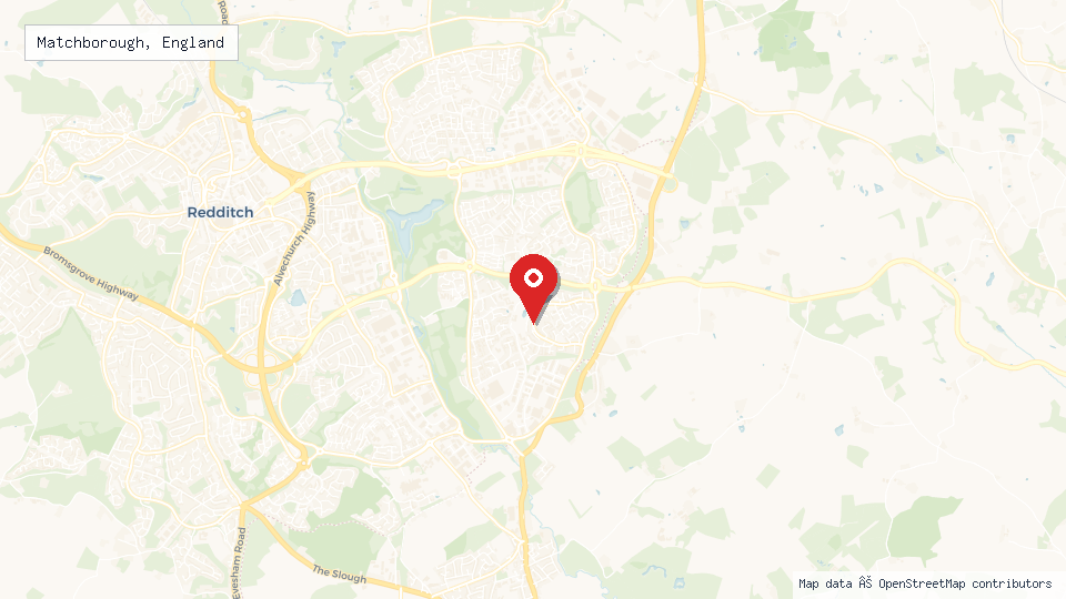 Street map of Matchborough, England with location pin