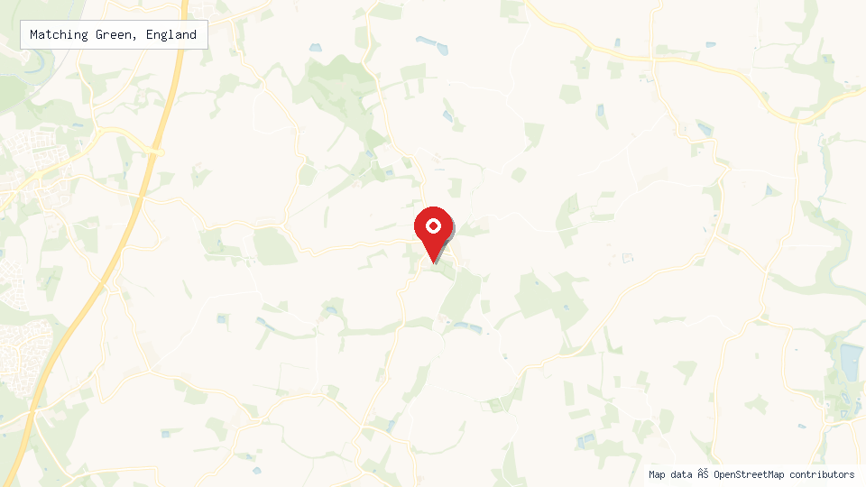 Street map of Matching Green, England with location pin