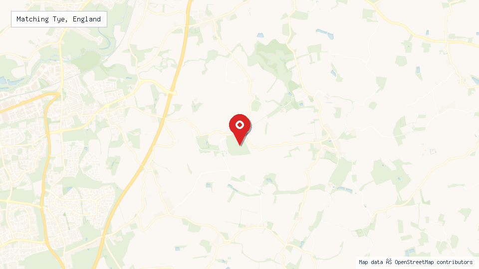 Street map of Matching Tye, England with location pin