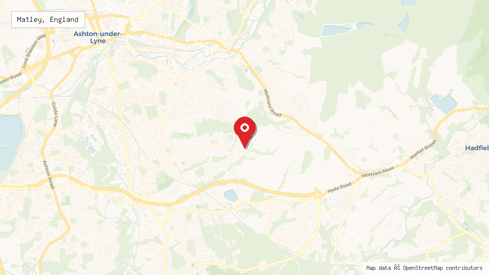Street map of Matley, England with location pin