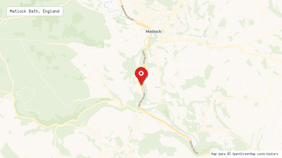 Street map of Matlock Bath, England with location pin