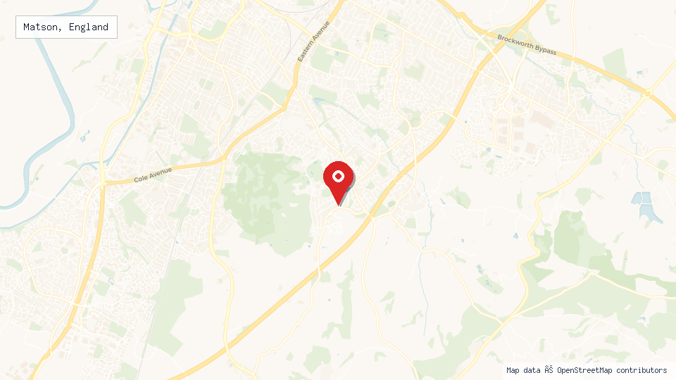 Street map of Matson, England with location pin
