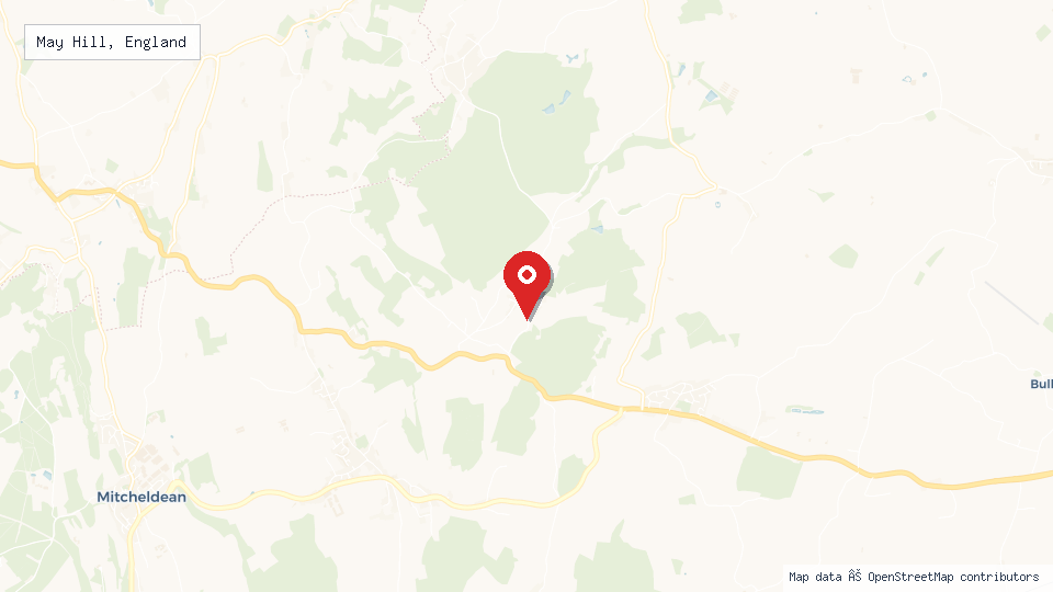Street map of May Hill, England with location pin
