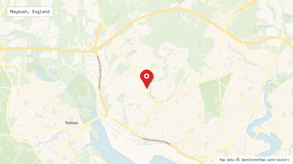 Street map of Maybush, England with location pin