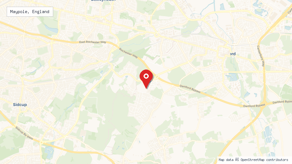 Street map of Maypole, England with location pin