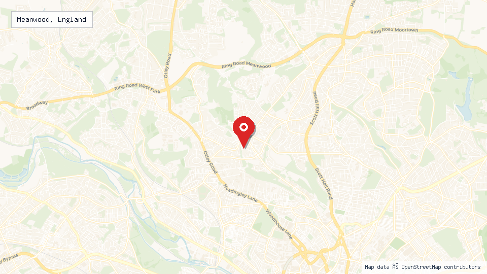 Street map of Meanwood, England with location pin