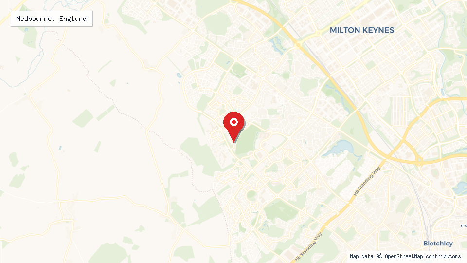 Street map of Medbourne, England with location pin