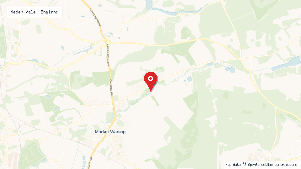 Street map of Meden Vale, England with location pin