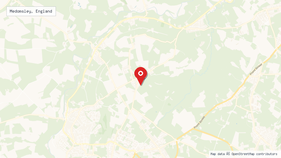 Street map of Medomsley, England with location pin